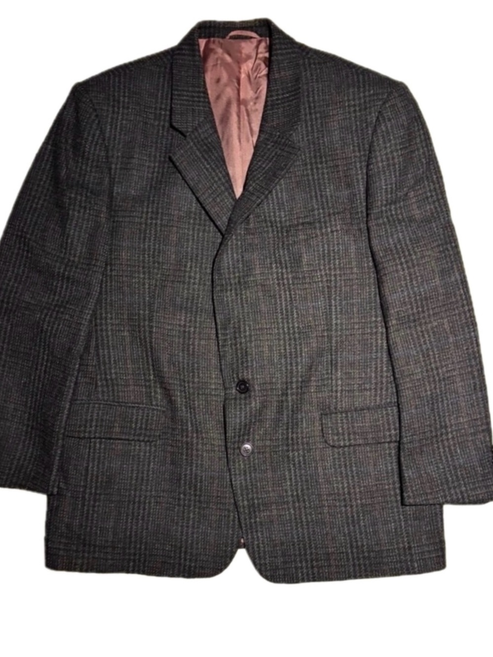Cricketeer Vintage Wool Plaid Blazer Sport Coat Grey Black Fits XL